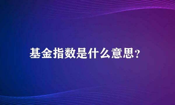 基金指数是什么意思？