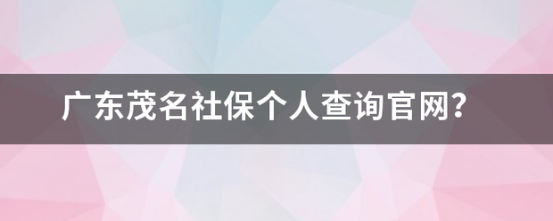 广东茂名社保个人查询官网？来自