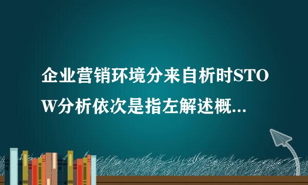 企业营销环境分来自析时STOW分析依次是指左解述概女置治明也什么。1.机会2.优势3.威胁4.劣势5.状态