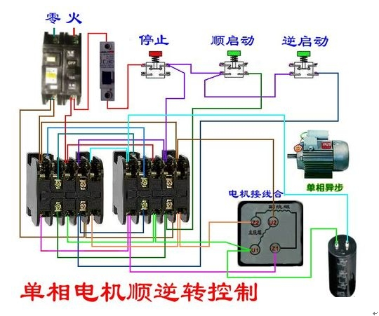 单相电机四根引线正反转怎么接线