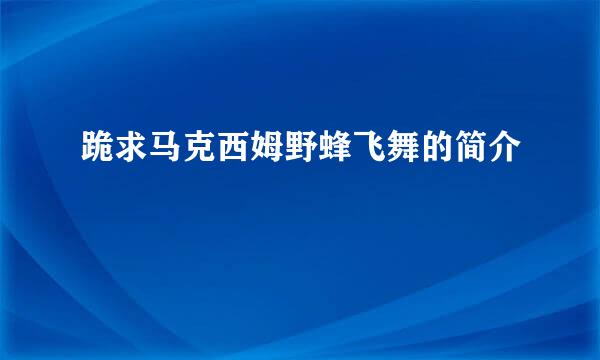 跪求马克西姆野蜂飞舞的简介