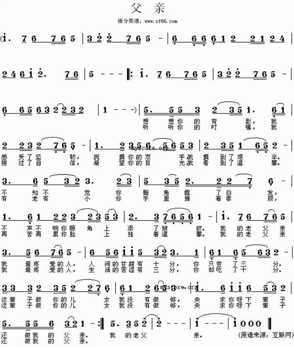 跪求阎维文的《父亲》乐谱或简谱