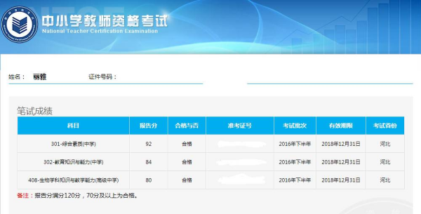 教来自师资格证考试多少分及格