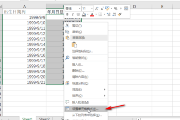 excel表格出生日期列如何设置为年月日格式