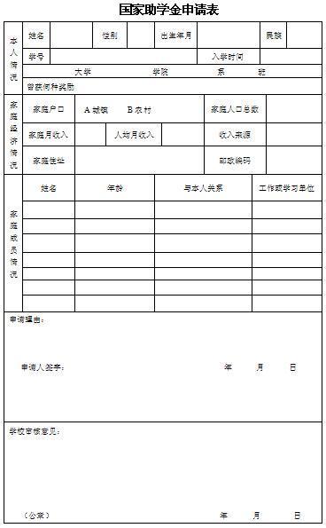 国家助学金申川女讲聚管边啊友位升附请表