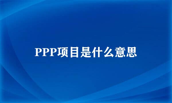 PPP项目是什么意思