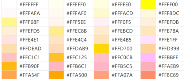 十六进制颜色码的对照表