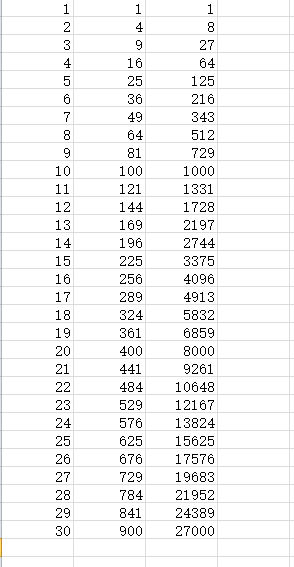 1~30的平方， 1~30的立方？