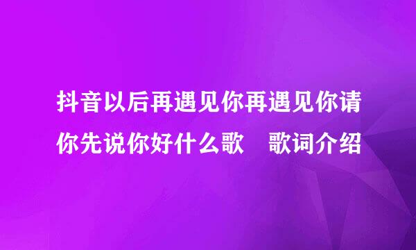 抖音以后再遇见你再遇见你请你先说你好什么歌 歌词介绍