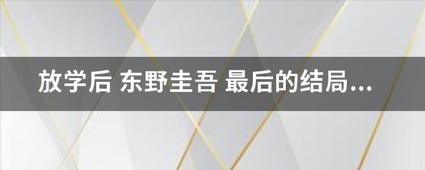 放学后 东来自野圭吾