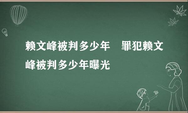 赖文峰被判多少年 罪犯赖文峰被判多少年曝光