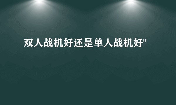 双人战机好还是单人战机好