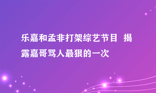 乐嘉和孟非打架综艺节目  揭露嘉哥骂人最狠的一次