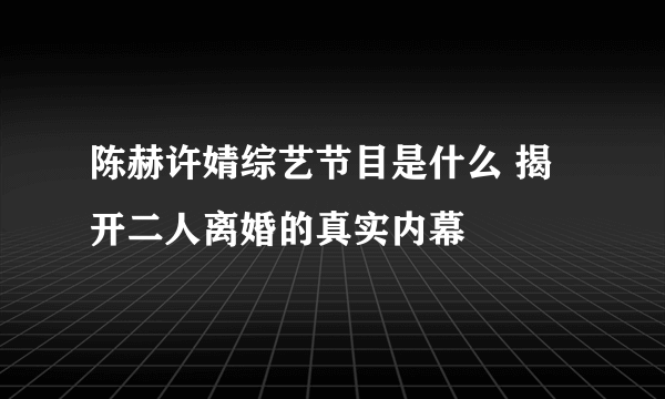 陈赫许婧综艺节目是什么 揭开二人离婚的真实内幕