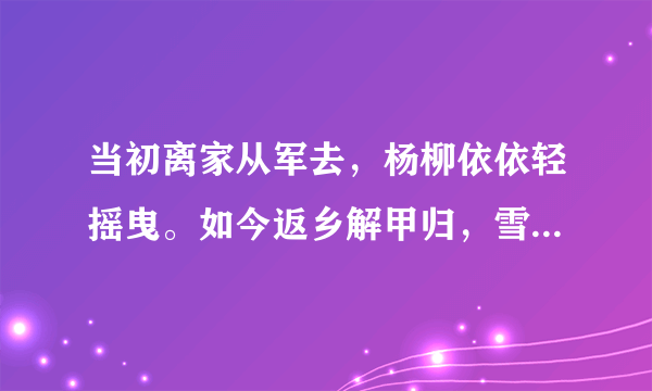 当初离家从军去，杨柳依依轻摇曳。如今返乡解甲归，雪花飘飘飞满野。这首诗的意思？？？