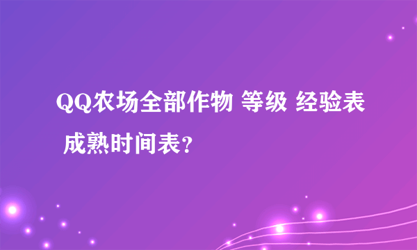 QQ农场全部作物 等级 经验表 成熟时间表？