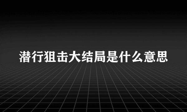 潜行狙击大结局是什么意思