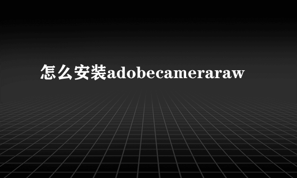 怎么安装adobecameraraw