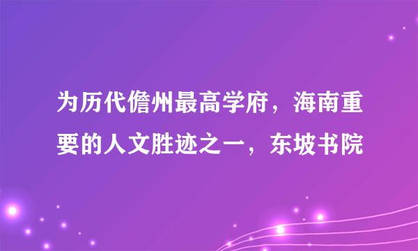 为历代儋州最高学府，海南重要的人文胜迹之一，东坡书院