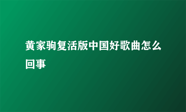 黄家驹复活版中国好歌曲怎么回事