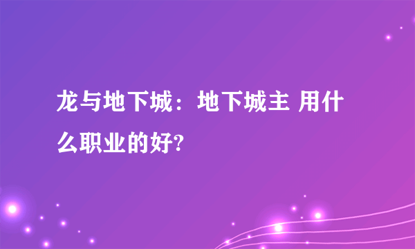 龙与地下城：地下城主 用什么职业的好?