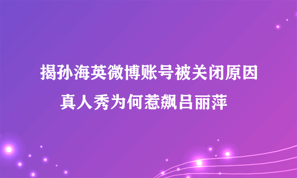 揭孙海英微博账号被关闭原因    真人秀为何惹飙吕丽萍