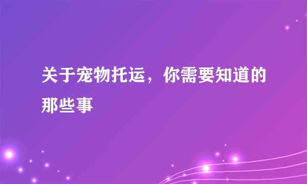 关于宠物托运，你需要知道的那些事