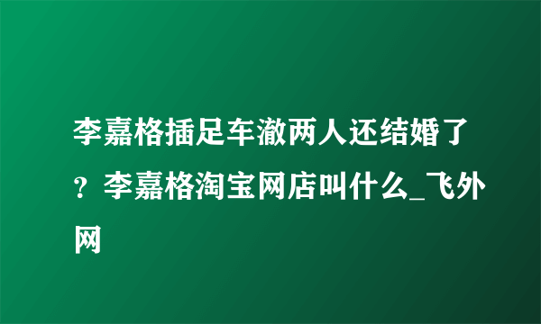 李嘉格插足车澈两人还结婚了？李嘉格淘宝网店叫什么_飞外网