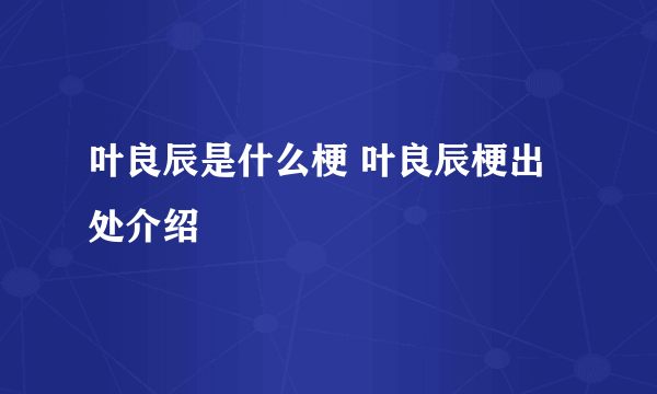 叶良辰是什么梗 叶良辰梗出处介绍