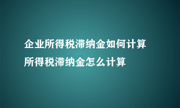 企业所得税滞纳金如何计算 所得税滞纳金怎么计算