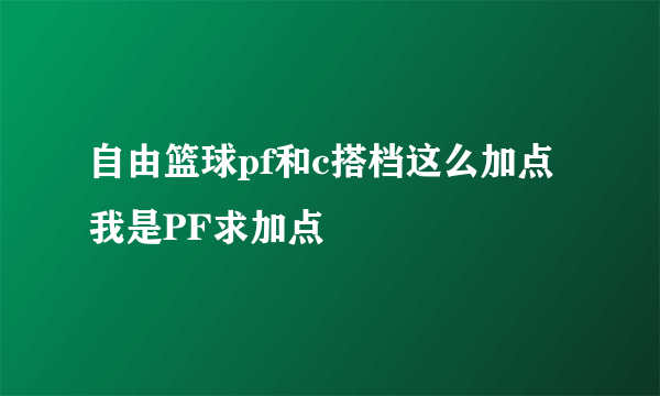 自由篮球pf和c搭档这么加点我是PF求加点