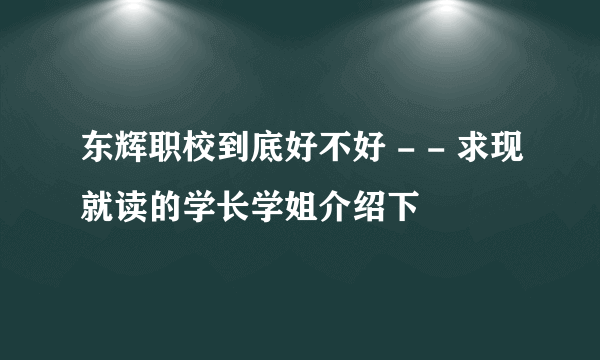 东辉职校到底好不好 - - 求现就读的学长学姐介绍下