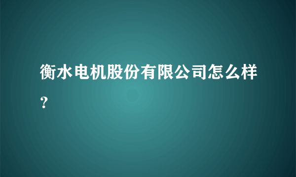 衡水电机股份有限公司怎么样？