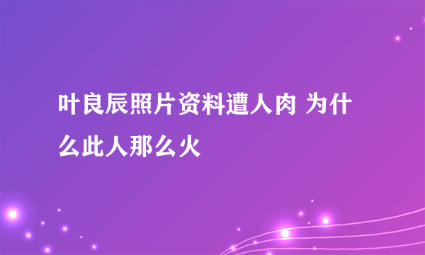 叶良辰照片资料遭人肉 为什么此人那么火