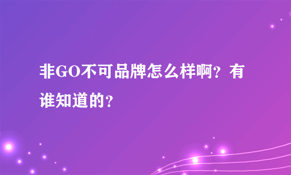 非GO不可品牌怎么样啊？有谁知道的？