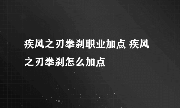 疾风之刃拳刹职业加点 疾风之刃拳刹怎么加点