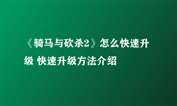 《骑马与砍杀2》怎么快速升级 快速升级方法介绍