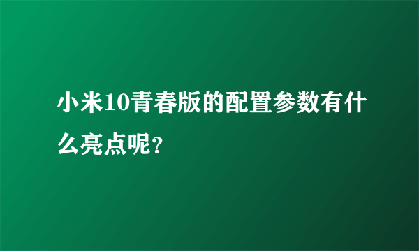 小米10青春版的配置参数有什么亮点呢？