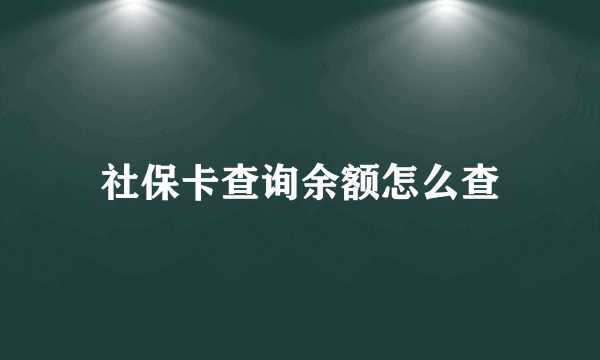 社保卡查询余额怎么查