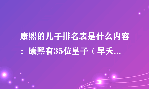 康熙的儿子排名表是什么内容：康熙有35位皇子（早夭11位）