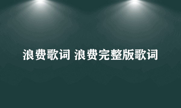 浪费歌词 浪费完整版歌词