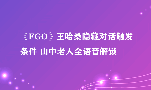 《FGO》王哈桑隐藏对话触发条件 山中老人全语音解锁